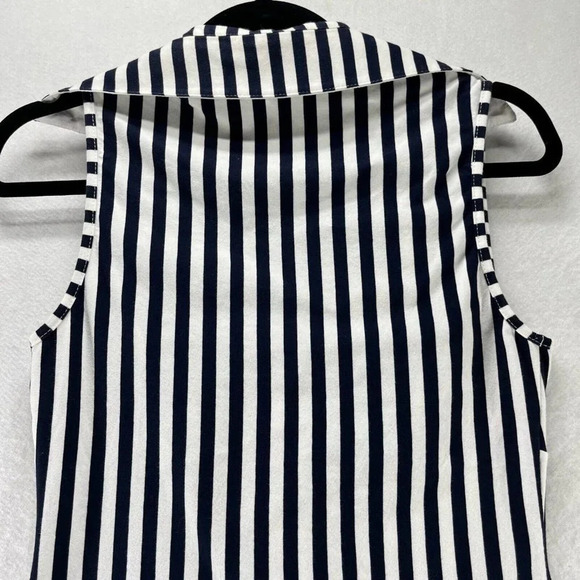 Blanc Nature Blouse Womens Sz 40 Striped Button Front Sleeveless Blue White - Picture 5 of 9